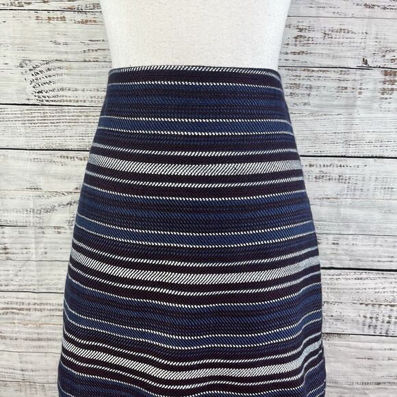 Ann Taylor Loft Skirt size 10 Navy Blue Purple Striped Tweed A Line Fringe Knee - Picture 2 of 9